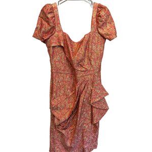 Theia Coral and Gold Cocktail Dress 10